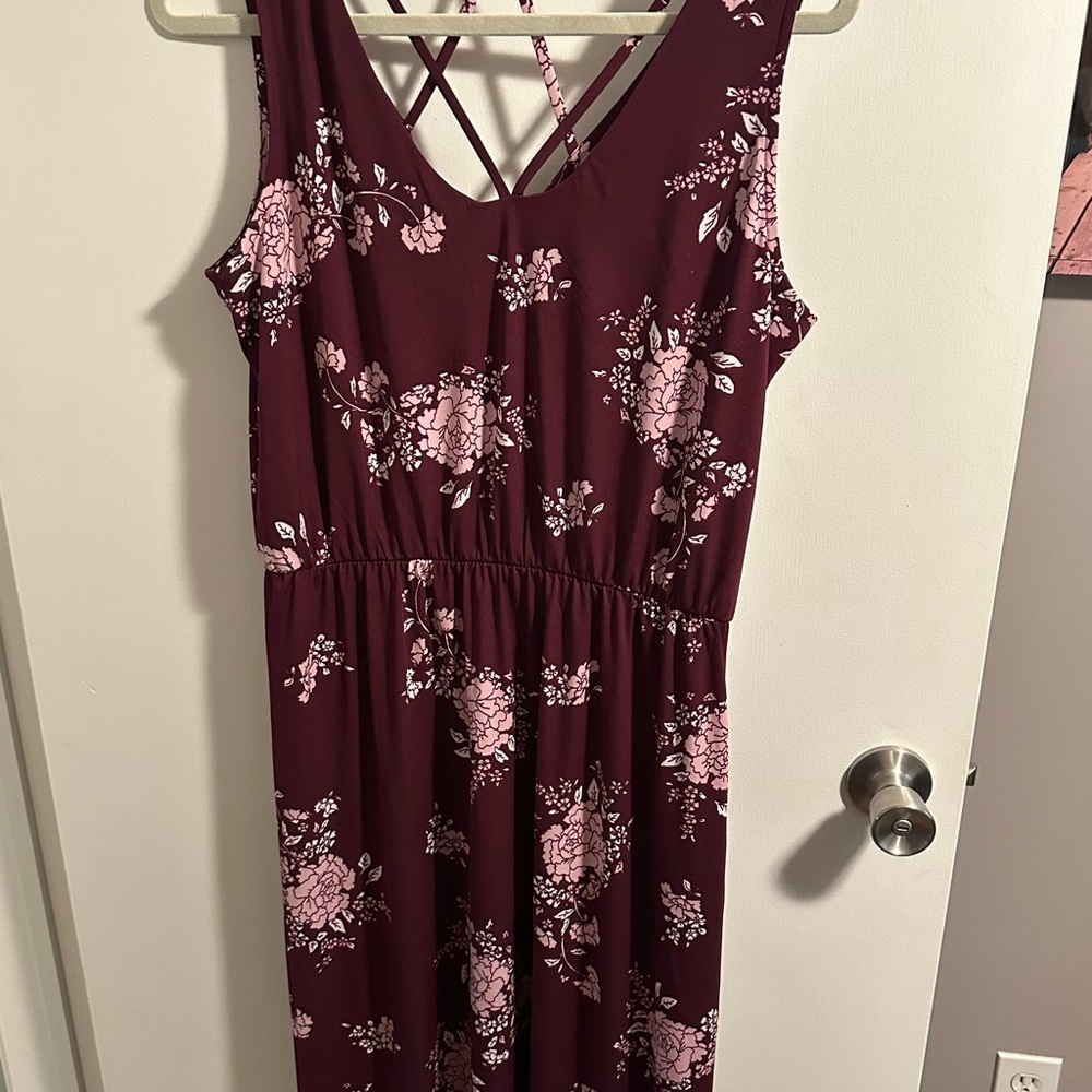 Maurices Burgundy and Pink Floral Maxi Dress
